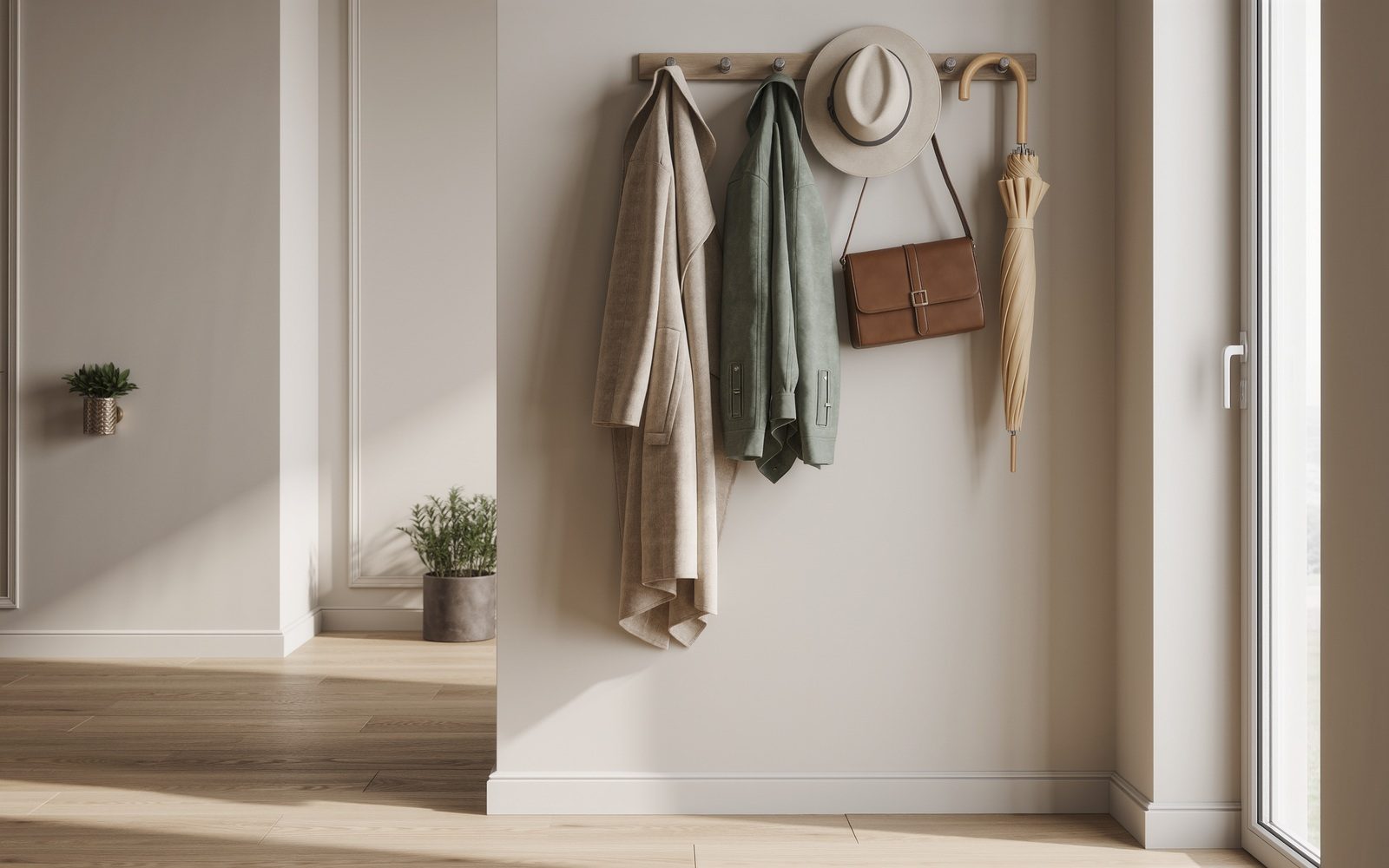 Visuel illustratif généré par IA : Placer manteaux et sacs au mur