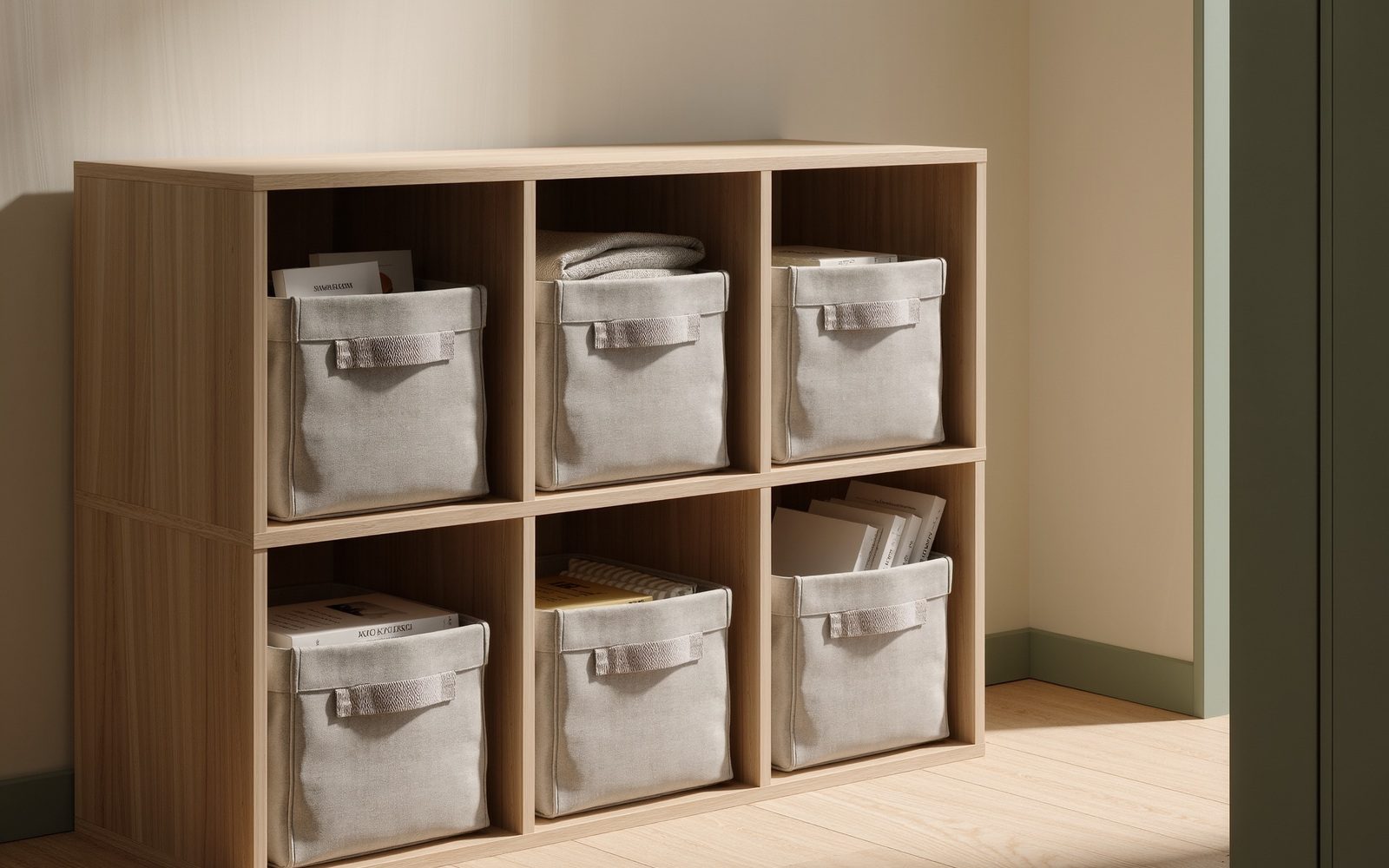 Visuel éditorial générique généré par IA : Organiser le rangement ouvert par case