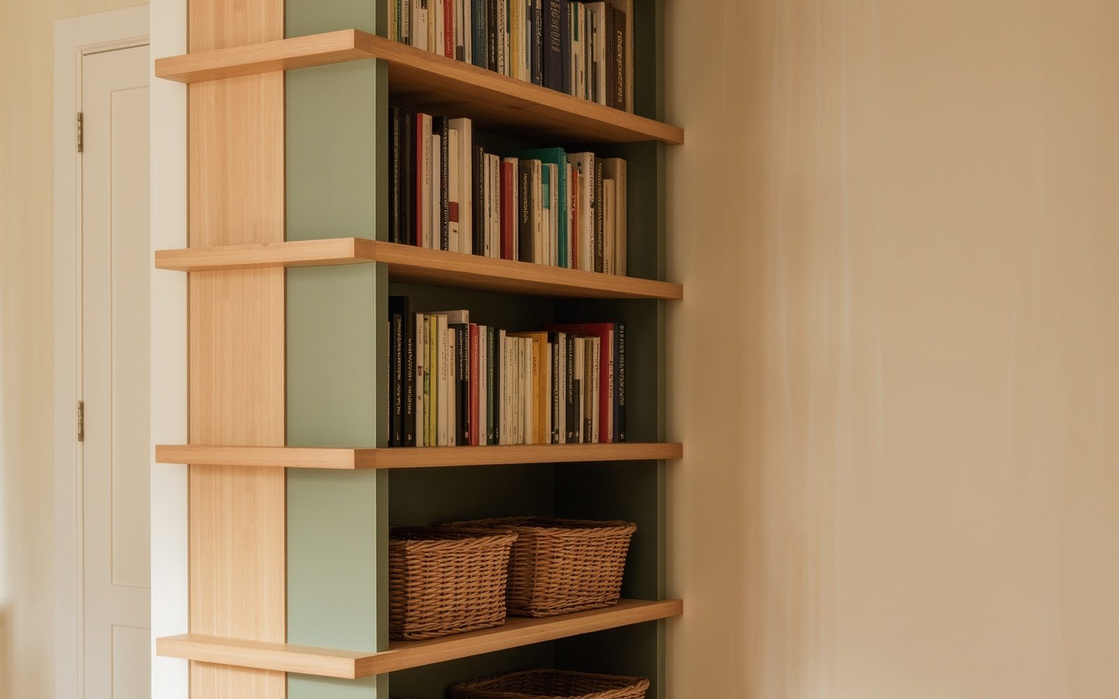 Visuel éditorial générique généré par IA : Choisir une bibliothèque haute et étroite