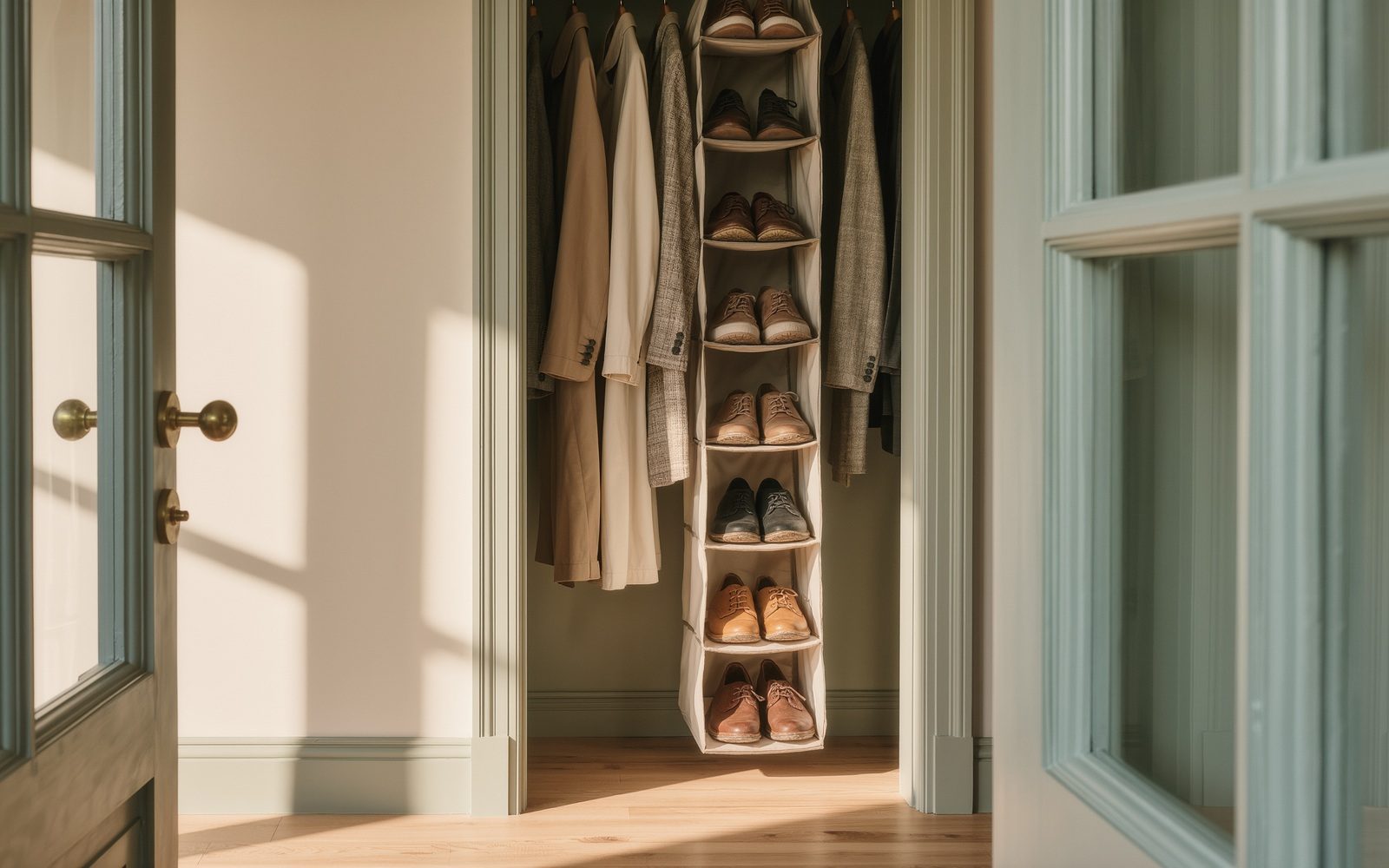 Visuel éditorial générique généré par IA : Retirer les chaussures du sol de l’armoire