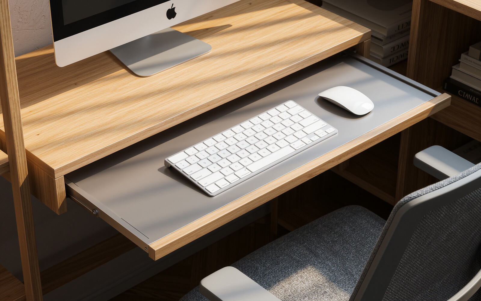 illustrative visual: Under-desk keyboard tray