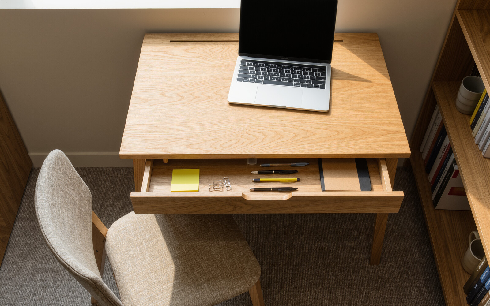 illustrative visual: Adhesive under-desk drawer