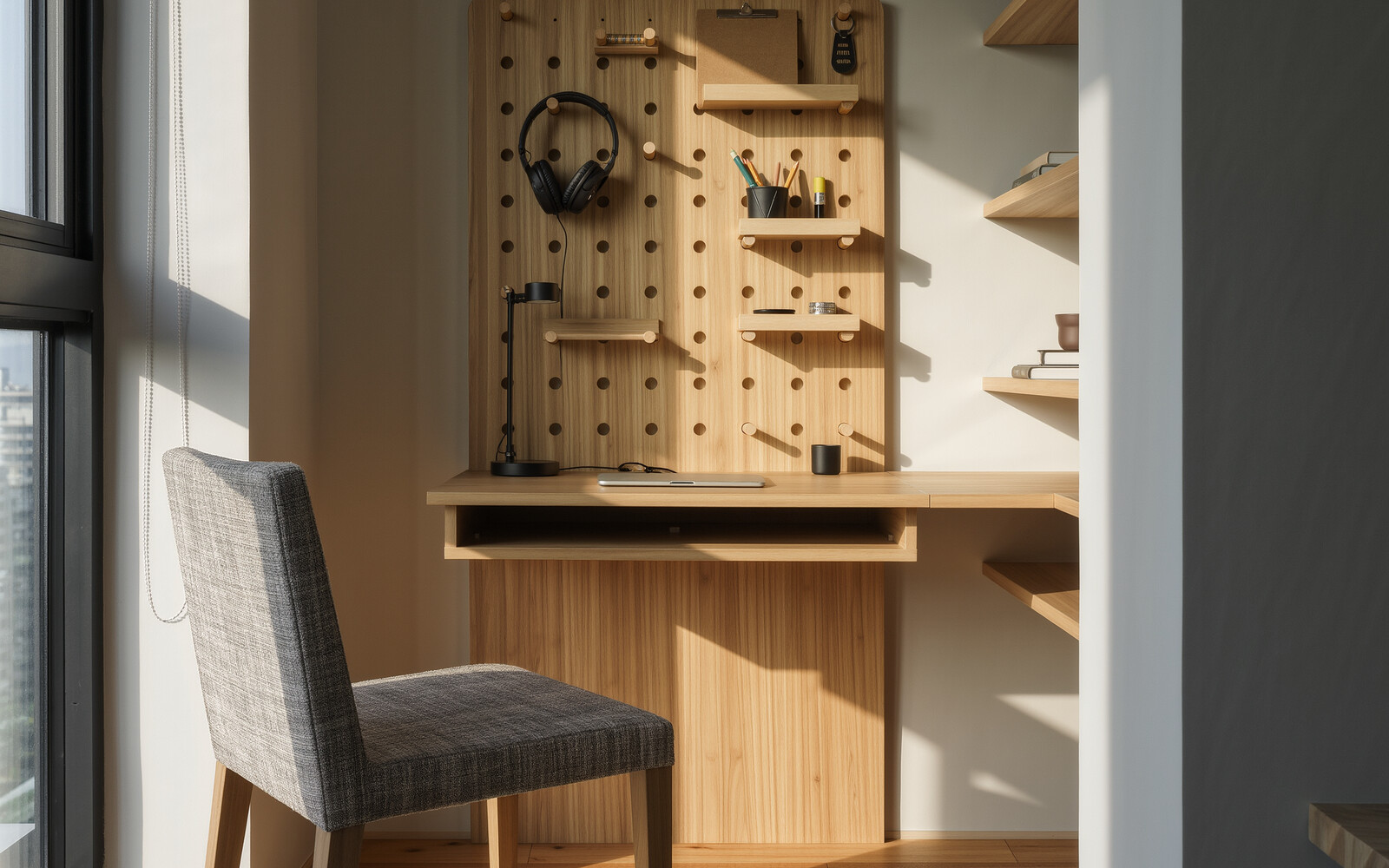 illustrative visual: Wall pegboard organizer